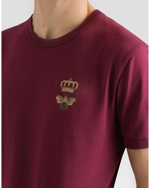 Dolce & Gabbana Red Cotton T-Shirt With Embroidery for men