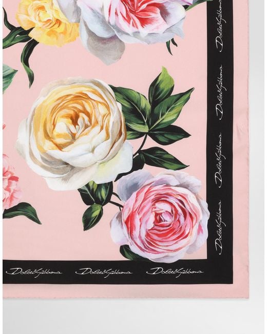 Dolce & Gabbana Pink Rose And Peony- Silk Twill Foulard (70X70)