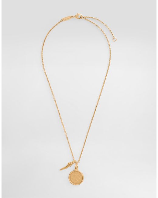 Dolce & Gabbana White Necklace With Medal And Horn