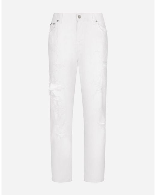 Dolce & Gabbana White Cotton Denim Jeans With Rips