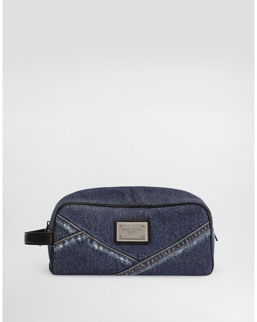 Dolce & Gabbana Blue Denim Patchwork Necessaire for men