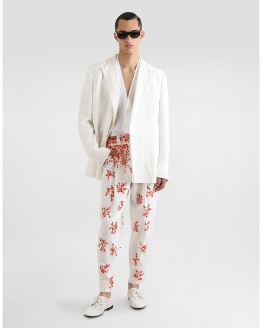 Dolce & Gabbana White Long-Sleeved Linen Shirt With Cardigan Buttoning for men