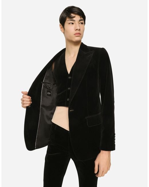 Dolce & Gabbana Black Single-Breasted Smooth Velvet Suit for men