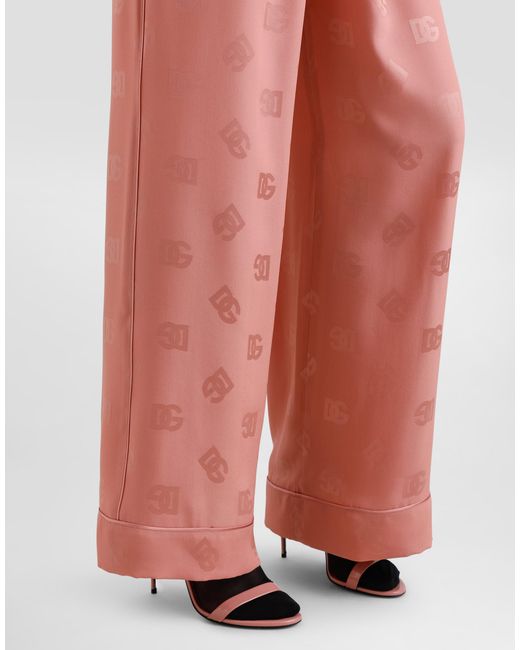 Dolce & Gabbana Pink Silk Satin Jacquard Pajama Pants With All-Over Dg Logo