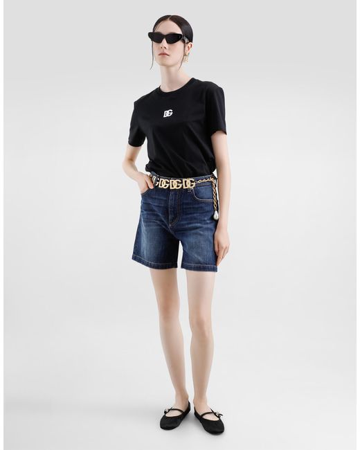 Dolce & Gabbana Black Jersey T-Shirt With Dg Logo Embroidery