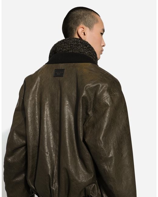 Dolce & Gabbana Green Sheepskin Leather Bomber Jacket for men