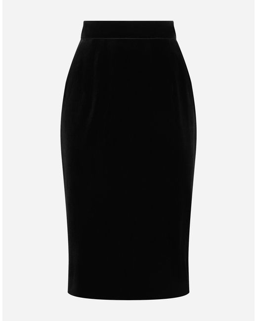Dolce & Gabbana Black Velvet Midi Pencil Skirt