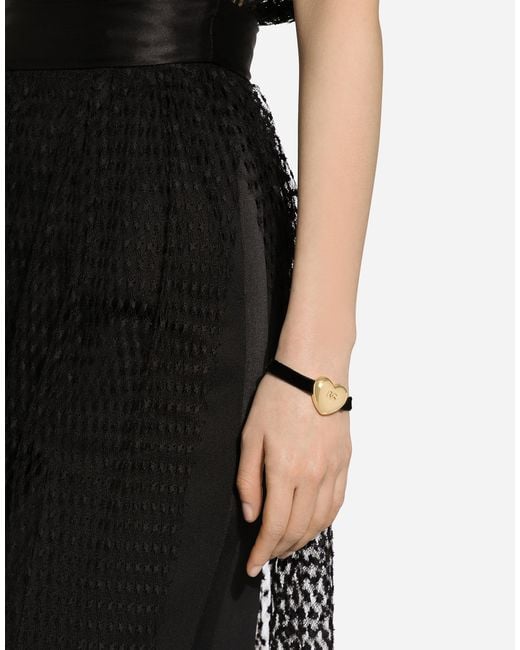 Dolce & Gabbana Natural Velvet Bracelet With Dg Logo Heart