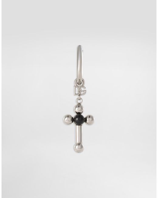 Dolce & Gabbana White Creole Single Earring With Pin And Cross for men