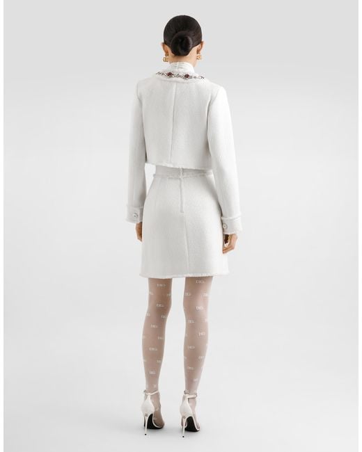 Dolce & Gabbana White Tweed Embellished Jacket