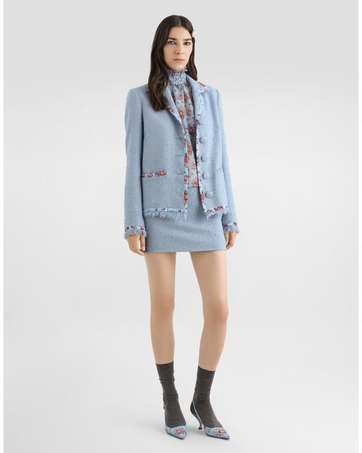 Dolce & Gabbana Blue Single-Breasted Rachel Basketweave Jacket