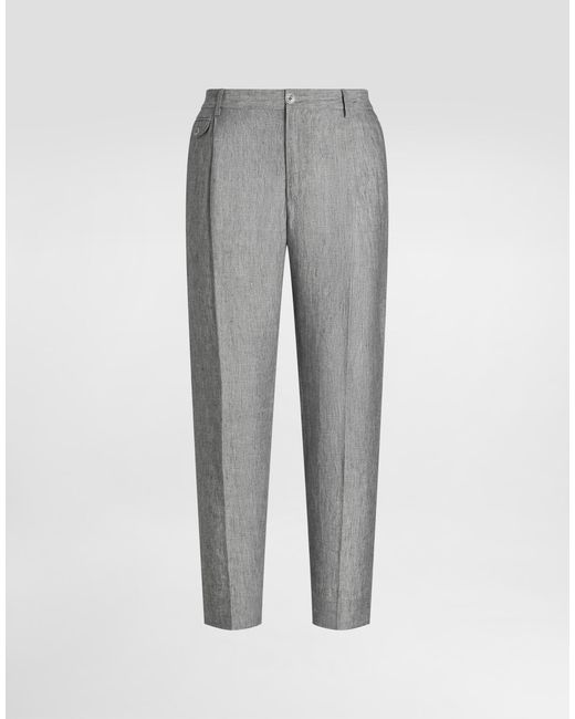 Dolce & Gabbana Gray Washed Linen Canvas Trousers for men