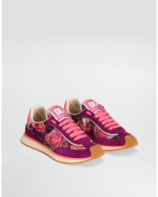 Dolce & Gabbana Pink Mixed-Material Dg Cushion Sneakers