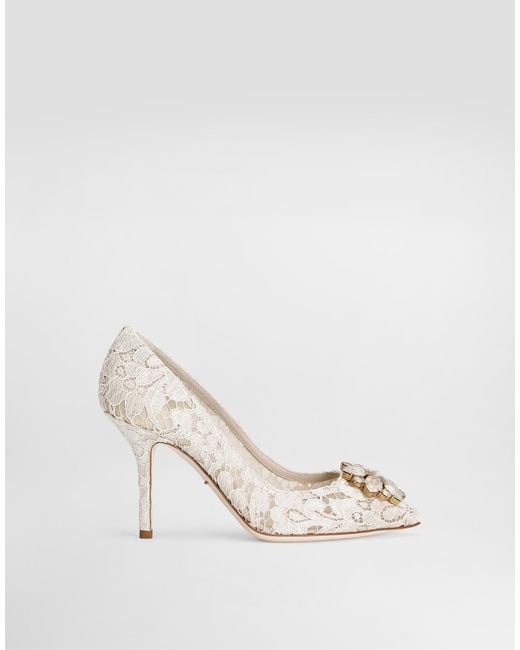 Dolce & Gabbana White Pump In Taormina Lace With Crystals