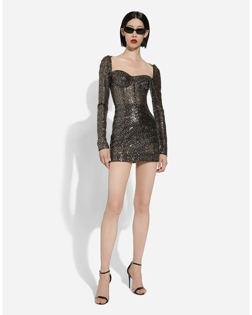 Dolce & Gabbana Black Sequin-Embellished Corset Mini Dress
