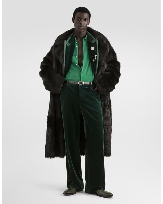 Dolce & Gabbana Black Long-Haired Shearling Coat for men
