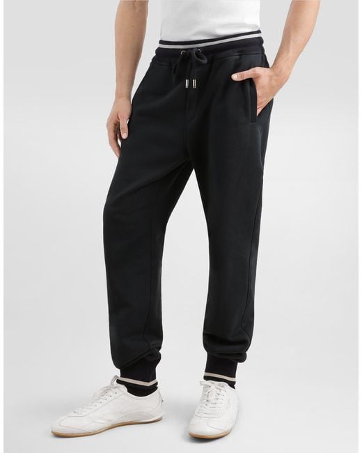 Dolce & Gabbana Black Cotton Jogging Trousers With Embroidery for men