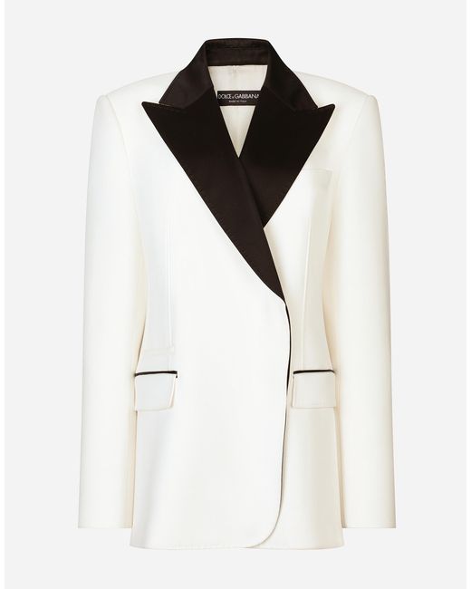 Dolce & Gabbana Natural Double-Breasted Jacket With Peak Revers