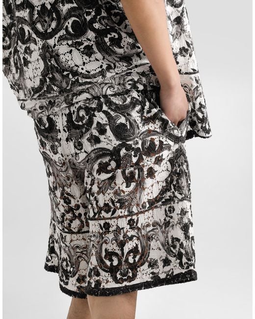 メンズ Dolce & Gabbana マヨリカプリント クロシェレース パンツ White