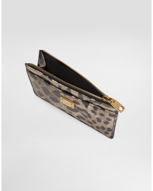 Dolce & Gabbana Gray Kartenetui Aus Dauphine-Kalbsleder Mit Leoparden-Print