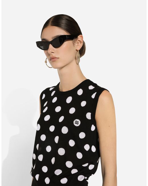 Dolce & Gabbana ドット柄 シルク＆ウール タンクトップ Black