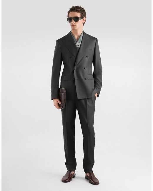 Dolce & Gabbana Gray Double-Breasted Virgin Wool Jacket for men