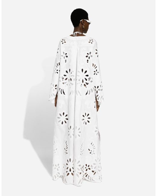 Dolce & Gabbana White Long Cotton Caftan With Cut-Out Detailing
