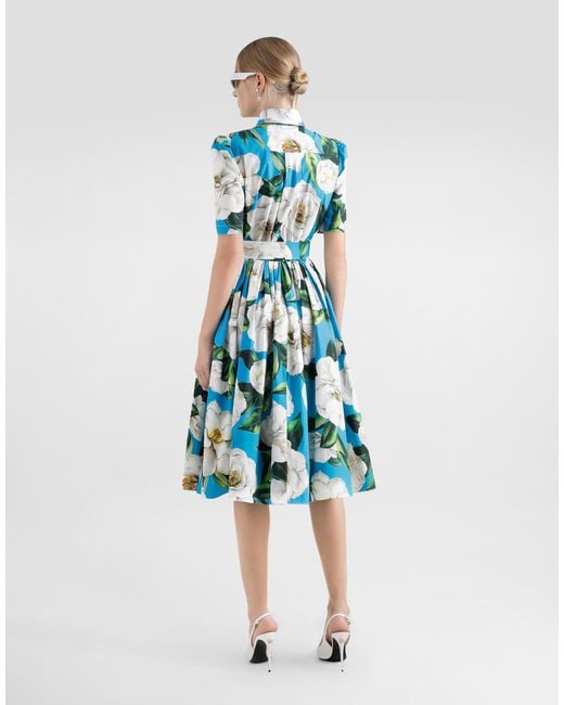 Dolce & Gabbana Blue Short Cotton Corset Dress With Bouquet