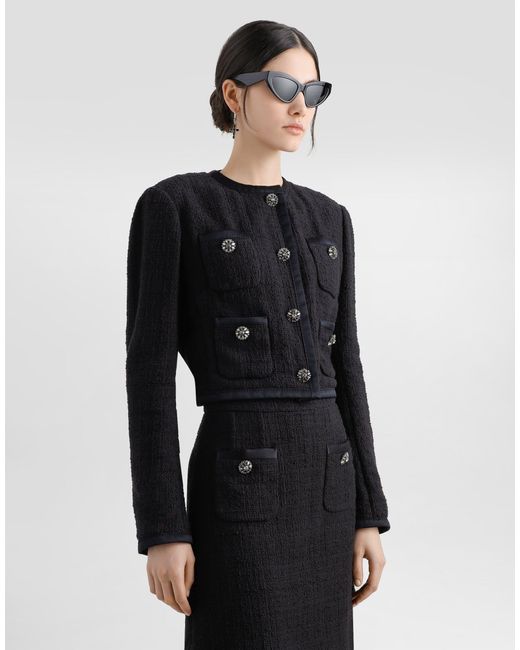 Chaqueta Corta De Tweed Raschel Con Botonadura Recta Y Botones Joya Dolce & Gabbana de color Black