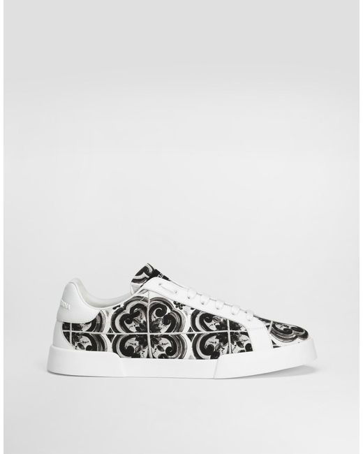 Dolce & Gabbana Sneaker Portofino Light Strobel Mit Majolika-Print in White für Herren