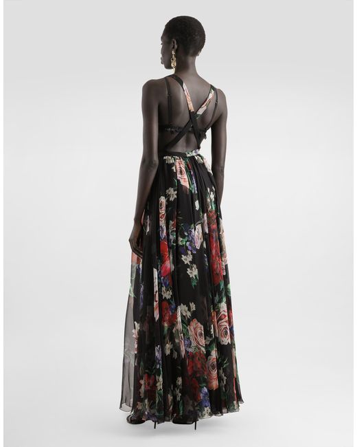 Dolce & Gabbana Black Long Floral- Chiffon Dress