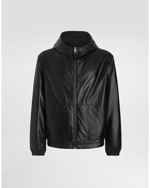 Cazadora De Piel Y Textil Con Capucha Reversible Dolce & Gabbana de hombre de color Black
