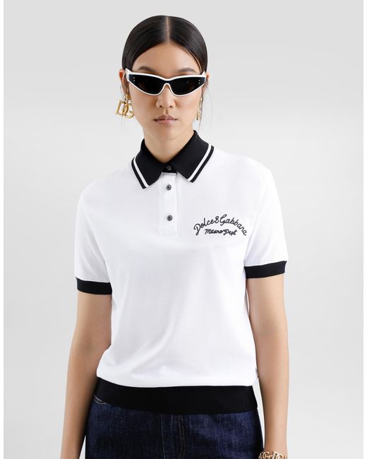 Dolce & Gabbana White Short Cotton Piqué Polo-Shirt With Dg Logo Embroidery