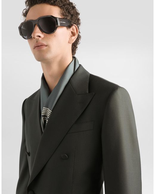 Dolce & Gabbana Gray Double-Breasted Virgin Wool Jacket for men