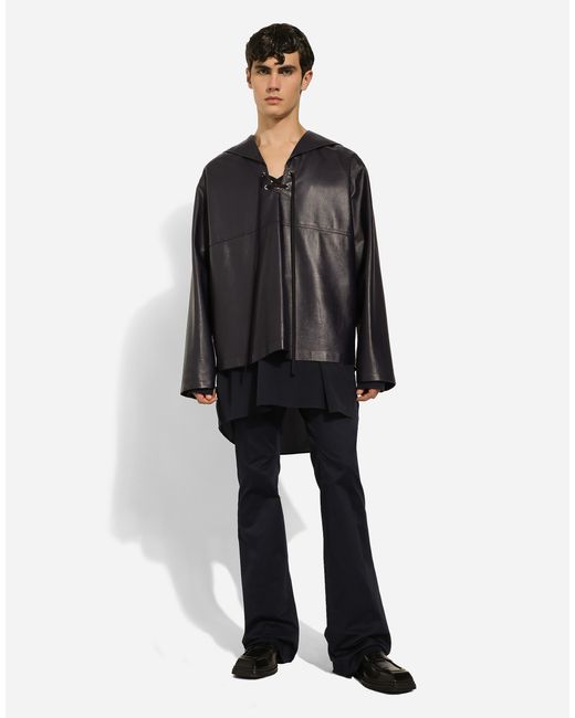 Dolce & Gabbana Black Leather Blouse With Sailor-Style Cape for men