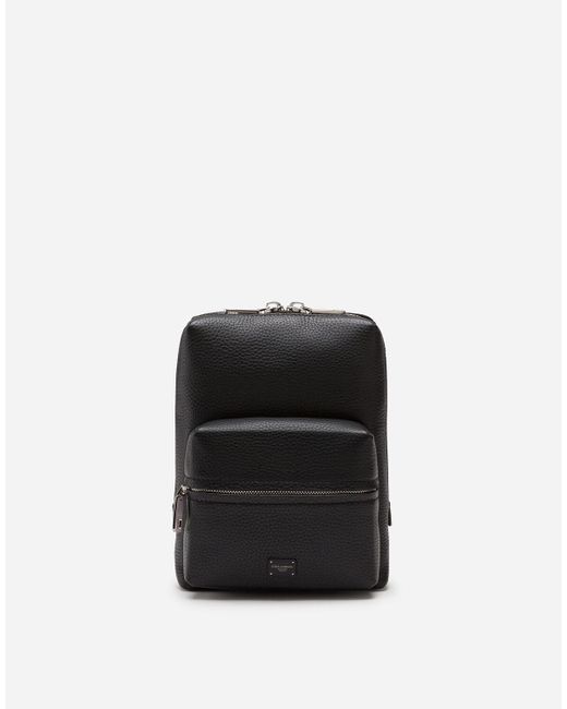 Dolce & Gabbana Black Small Palermo Backpack In Hammered Calfskin With Branded Plate for men