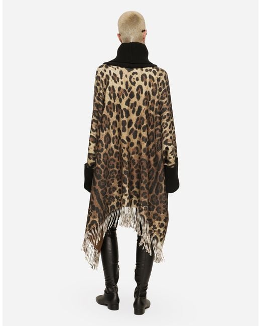 Dolce & Gabbana Brown Poncho Aus Wolle Und Kaschmir Mit Fransen