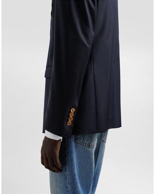 Dolce & Gabbana Blue Double-Breasted Wool Jacket With Patch for men