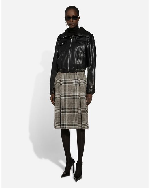 Dolce & Gabbana Gray Glen Plaid Calf Length A Line Skirt