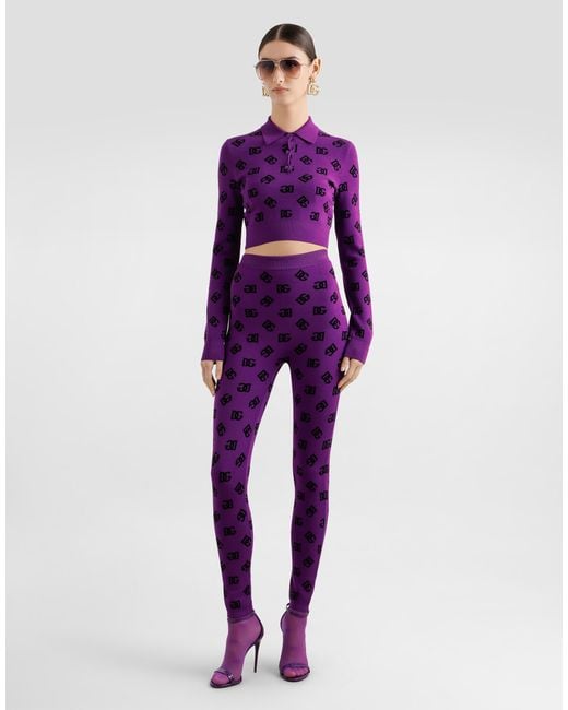 Dolce & Gabbana Printed Jacquard Leggings Purple