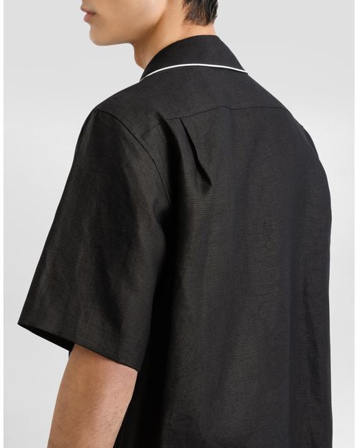 Dolce & Gabbana Black Linen Fabric Hawaiian Shirt for men