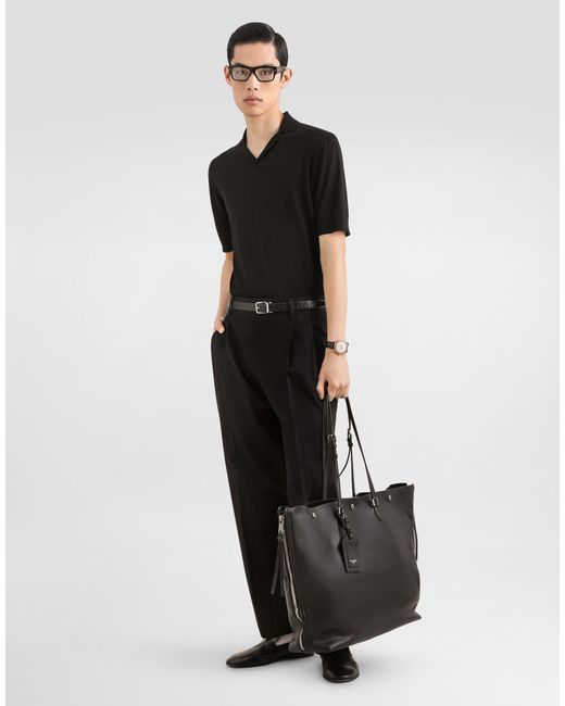 Dolce & Gabbana Black Silk Knit Polo Shirt for men