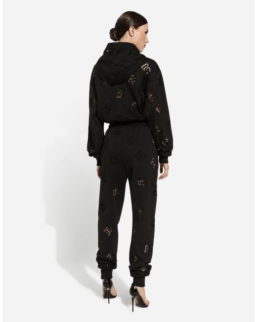 Dolce & Gabbana Black Jersey Jogging Pants With Cut-Out And Dg Logo