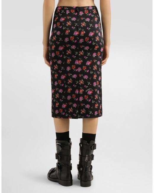 Dolce & Gabbana Black Floral-Print Straight Skirt