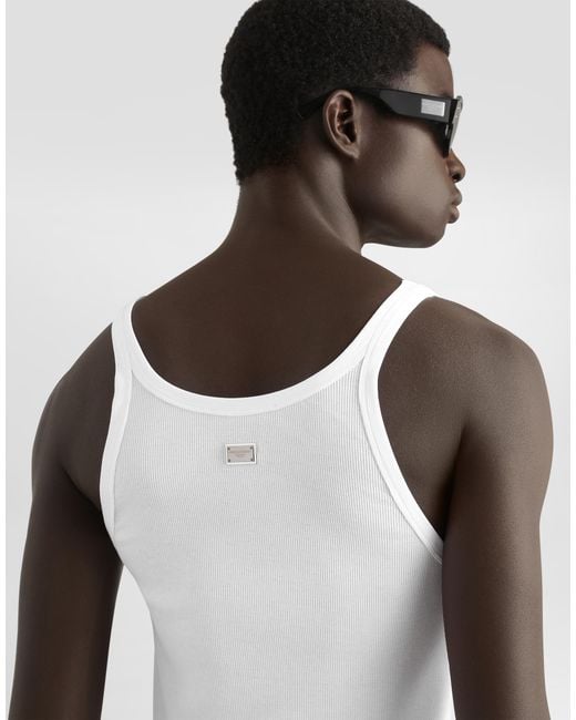 Dolce & Gabbana White Fine-Rib Slim-Fit Singlet With Tag for men