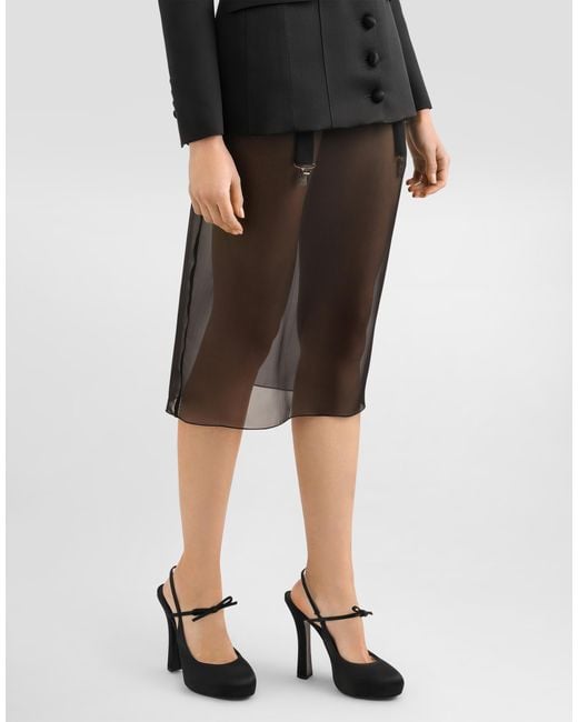 Dolce & Gabbana Black Chiffon Voile Calf-Length Skirt