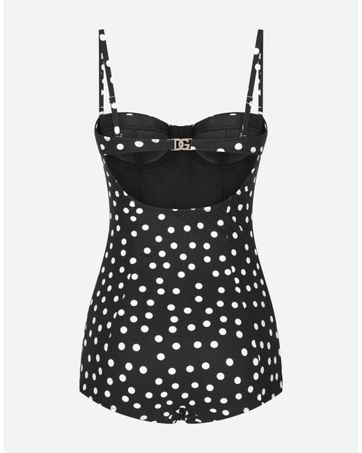 Dolce & Gabbana Black Polka-Dot Dg Logo Swimsuit