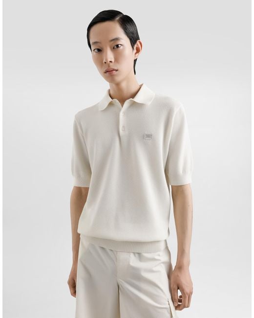 Dolce & Gabbana Natural Cotton Polo-Shirt With Logo Tag for men