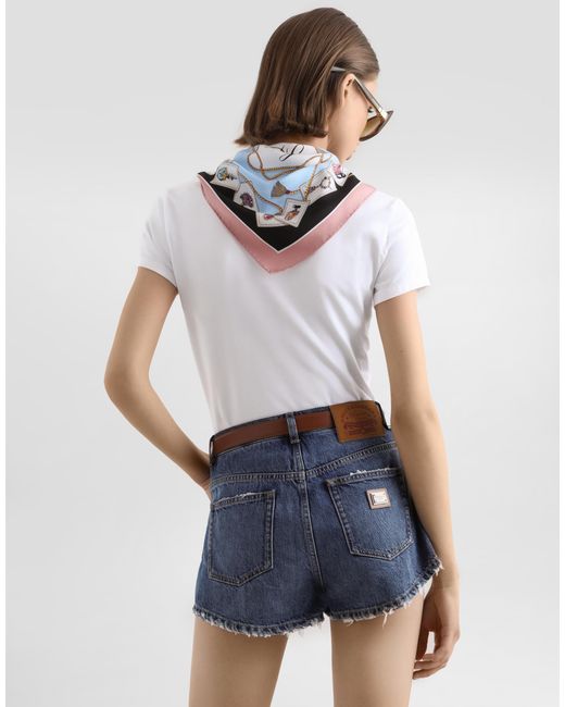 Dolce & Gabbana White Jersey T-Shirt With Printed Scarf