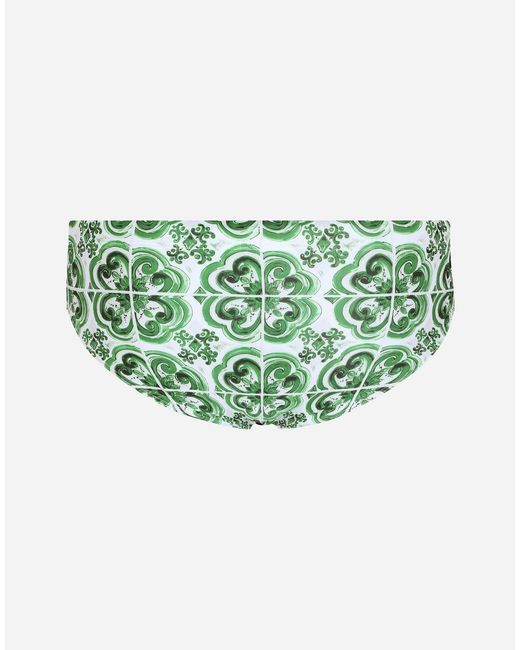 メンズ Dolce & Gabbana マヨリカプリント ハイレッグカット スイムブリーフ Green